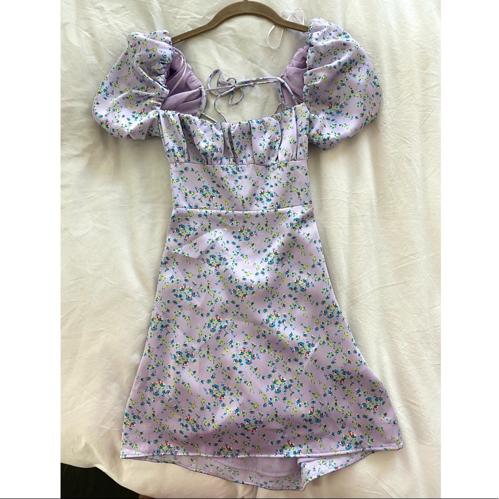 Zara Purple Floral Satin Dress